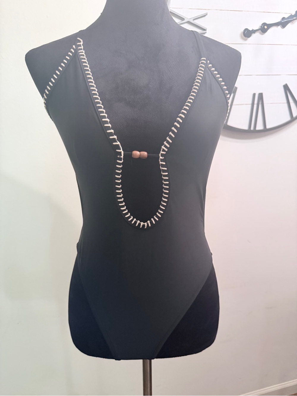 Black Beaded Trim Women’s one piece swimsuit
